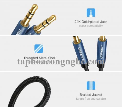 Ugreen 50360 0.5M màu Đen Cáp âm thanh 2 đầu 3.5mm dương AV112 30050360